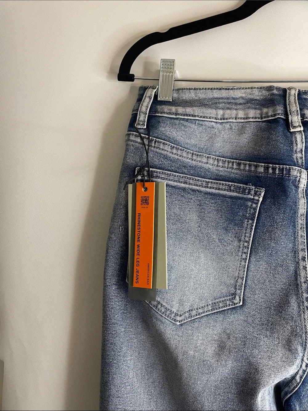 American Bazi Light Blue Washed Flare Jeans with Silver Sparkle